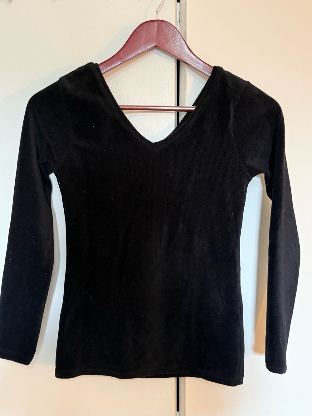 Black Velvet V-Neck Long Sleeve Women’s Top